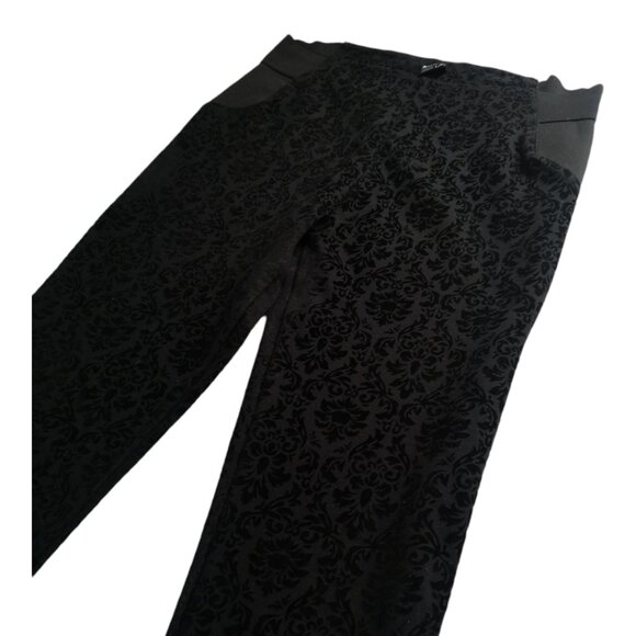 SWS Collection Black Jacquard Pattern Velvet Leggings L - Picture 4 of 6